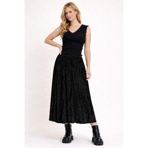 VTG 90s Pleated Crushed Velvet Maxi Broomstick Skirt Witchy Whimsigoth Goth Sz S